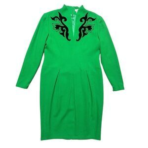 Guy Laroche RARE Vintage 1980’s Couture Green Wool Crepe Tulip Cocktail Dress